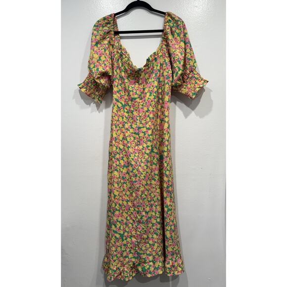 ASOS Neon Rose Milkmaid MIDI Tea Dress Women’s Plus Size 20 Ditsy Floral Print - Picture 2 of 8